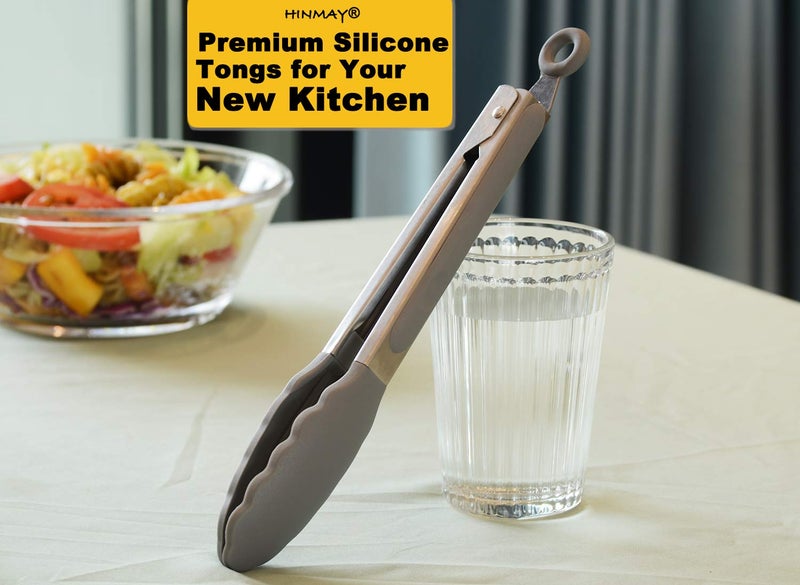 HINMAY Locking Kitchen Tongs with Silicon Tips 9-Inch Stainless Steel Grilling Tongs, Set of 3 (Gray) - Image 5